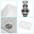 32"x19"x10" Undermount Double Bowl Fireclay Kitchen Sink
