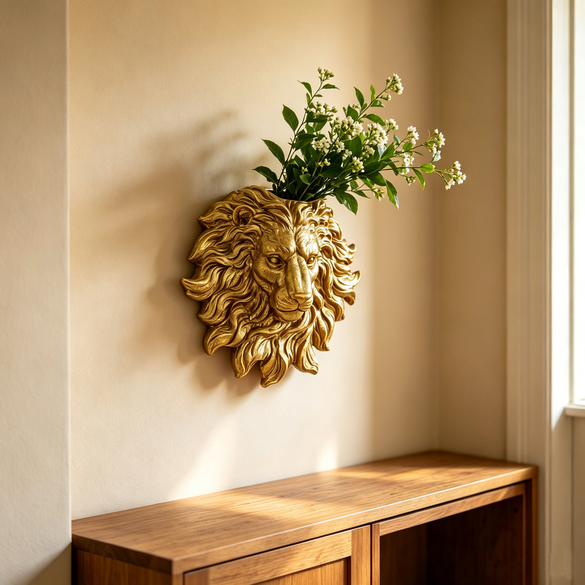 Golden Lion Head Wall Mount Decor, 19'' Resin Lion Head Wall Sculpture Statue, Vintage Animal Bust Wall Art Hanging Ornament for Home Living Room Bedroom Farmhouse Bar Restaurant Wall Decorations Gif