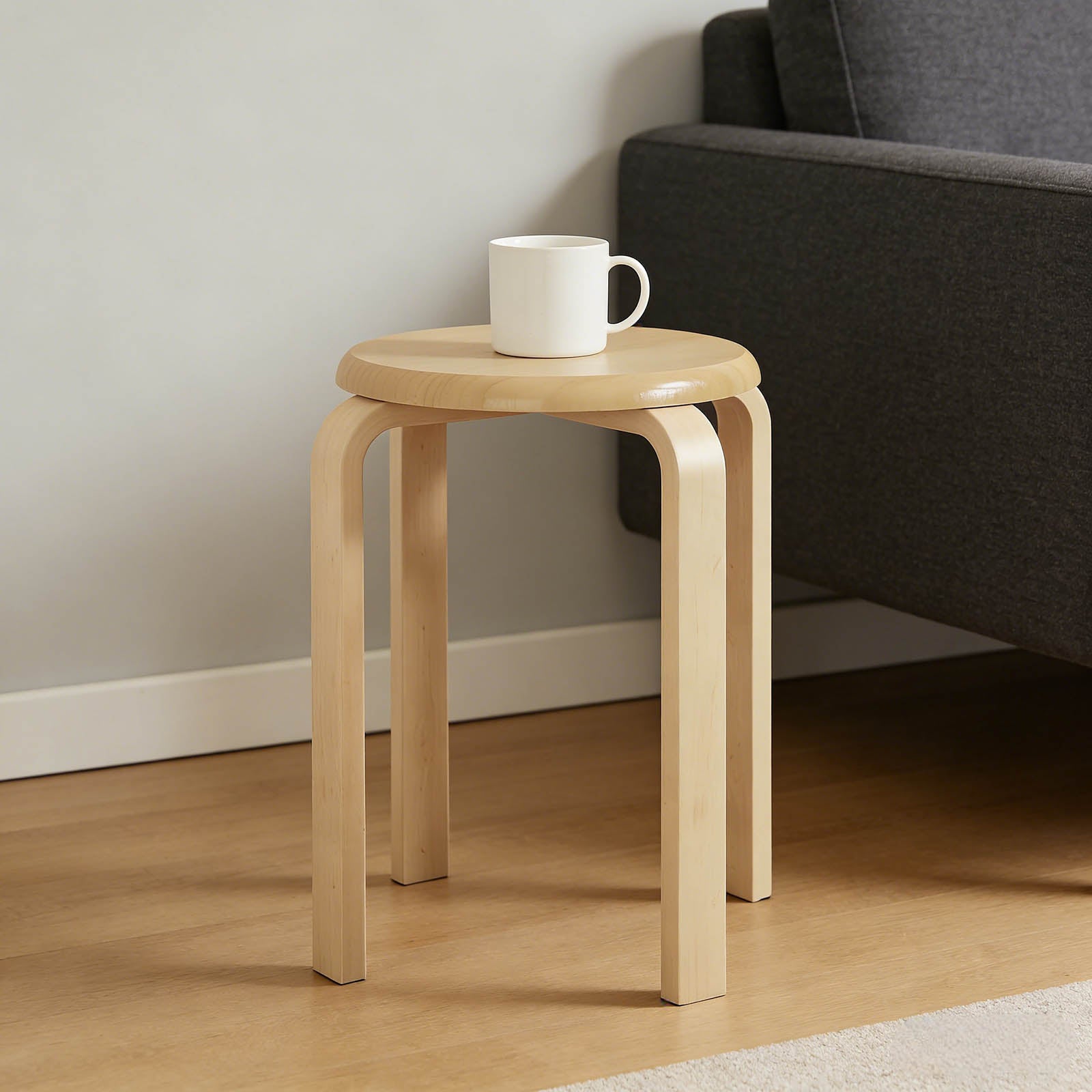 Stackable Bentwood Stool Set of 4, 18" Round Stacking Backless Nesting Stools