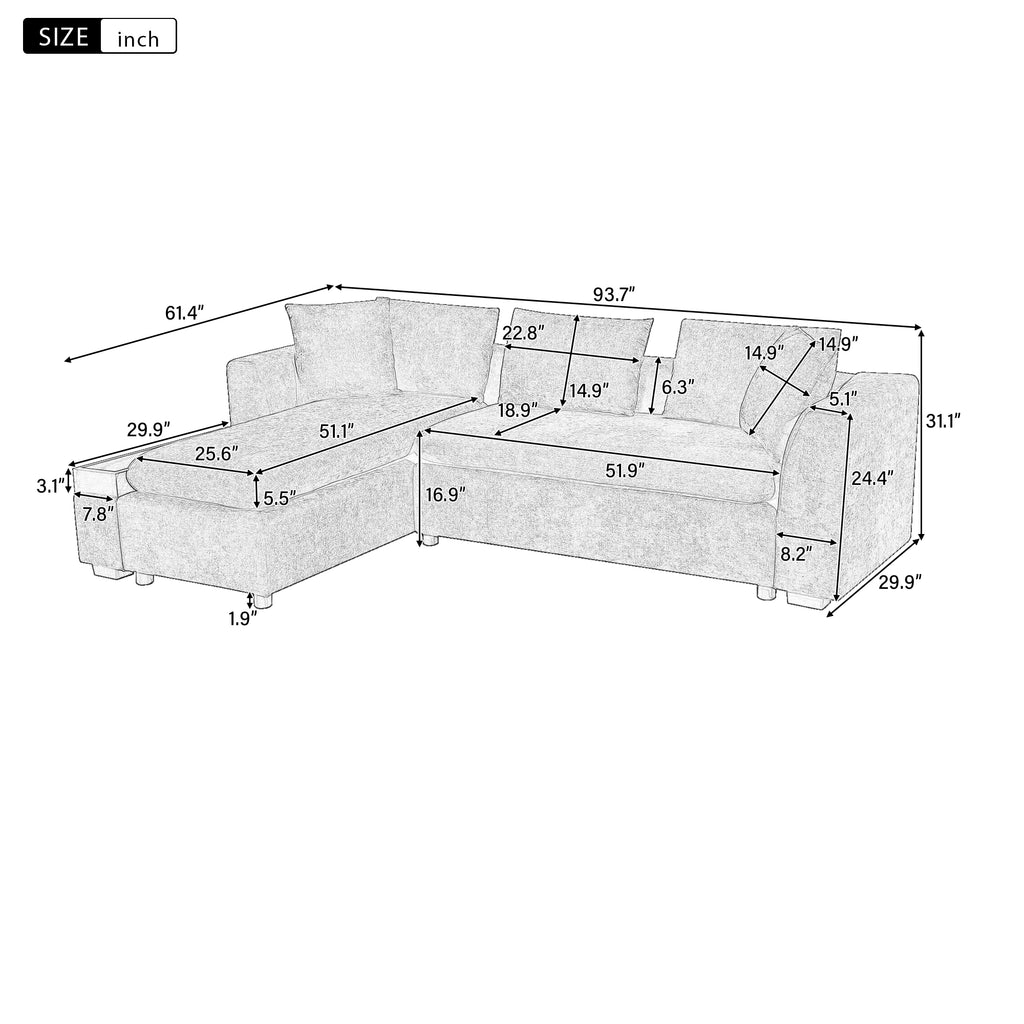 L-Shaped Upholstered Sectional Sofa with Storage Compartment