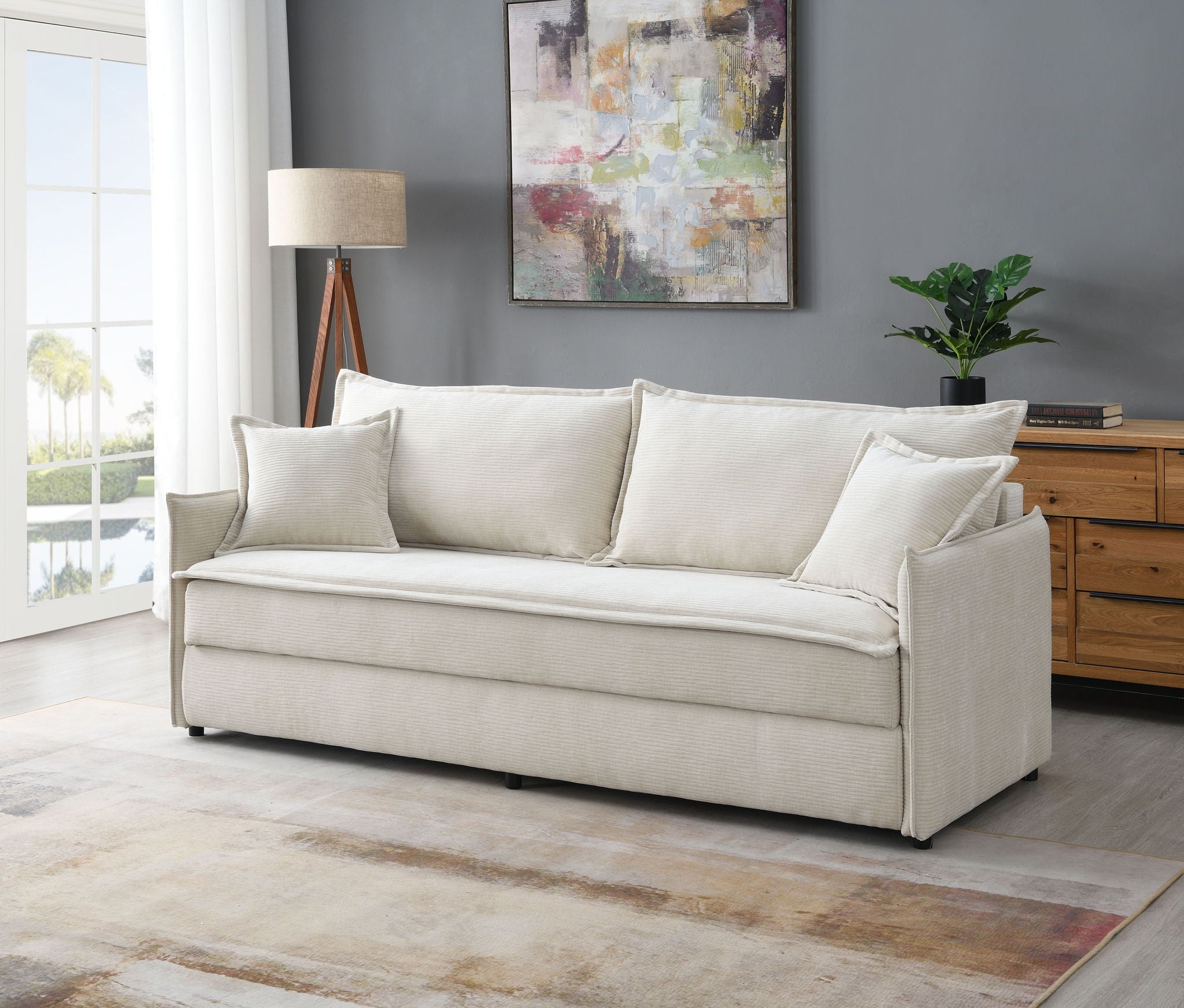 Elisea Sleeper Sectional Sofa With 2 Toss Pillows - Beige
