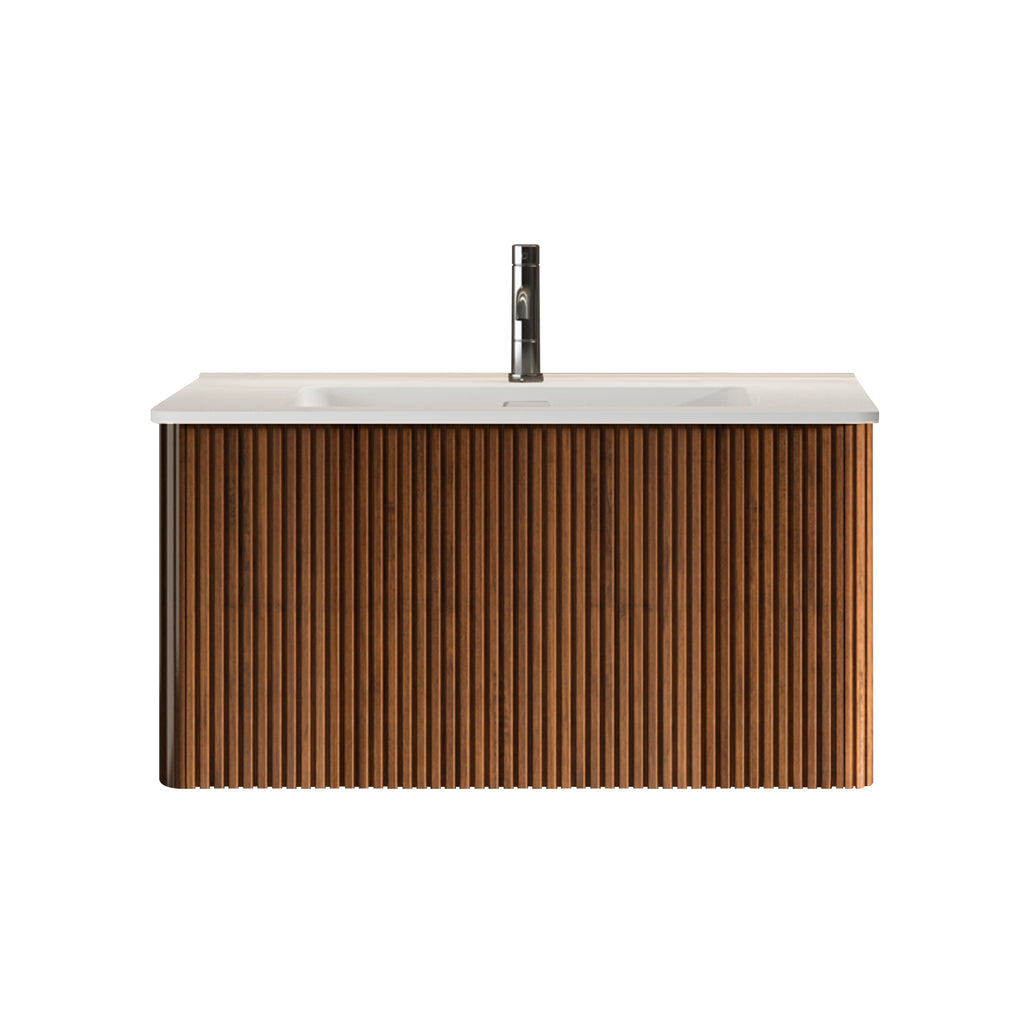 Etna 30" Striped Melamine Bathroom Vanity, White Walnut