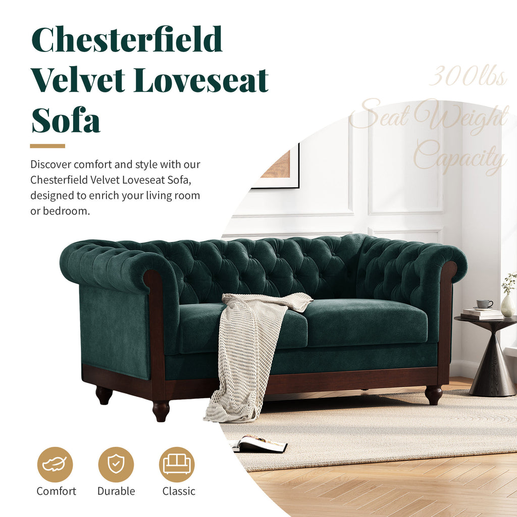 VIVALUX 59.44" Chesterfield Velvet Loveseat Sofa