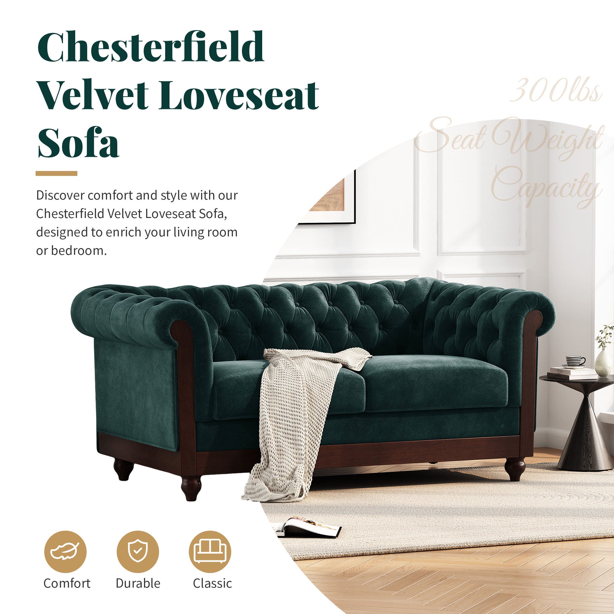 VIVALUX 59.44" Chesterfield Velvet Loveseat Sofa