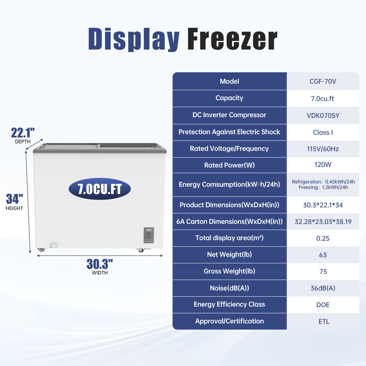 7.0 Cu.Ft Commercial Display Chest Freezer