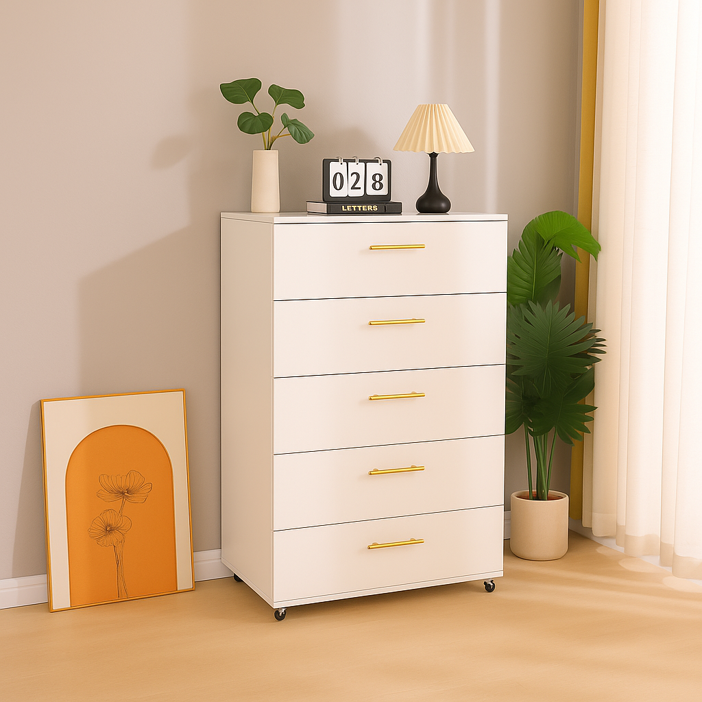 White 5-Drawer Dresser with Handles