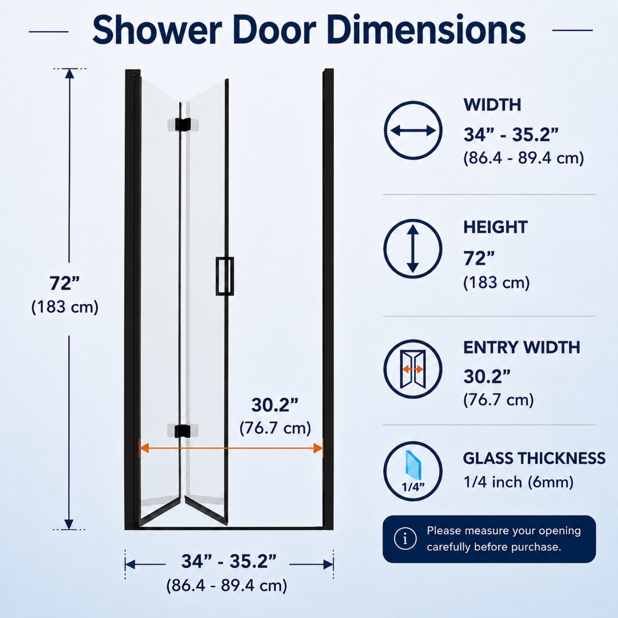 Semi-Frameless Folding Pivot Hinged Shower Door