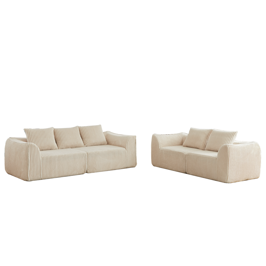 Minimalist 3+2 Seater Corduroy Sofa Set with Curved Lines