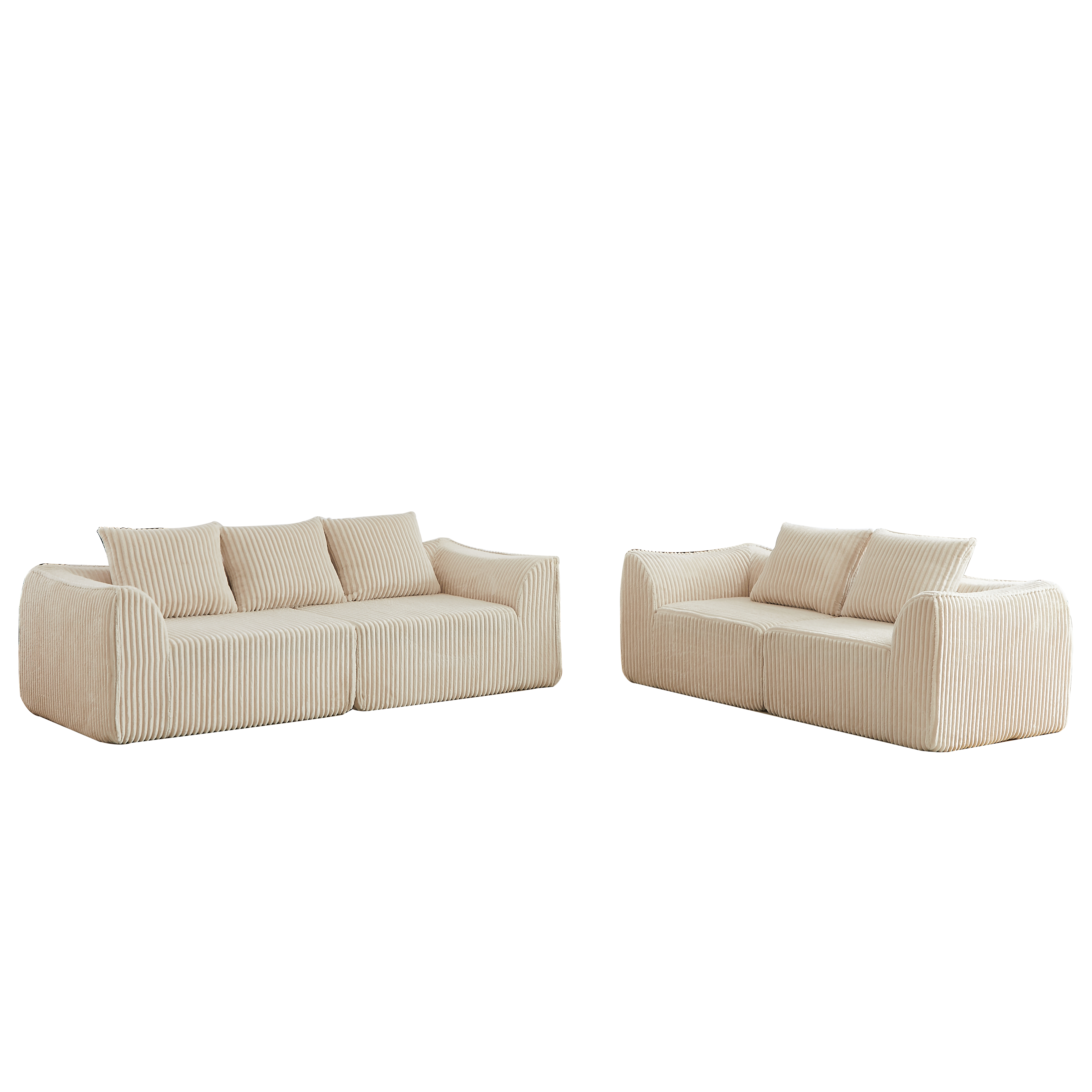 Minimalist 3+2 Seater Corduroy Sofa Set with Curved Lines