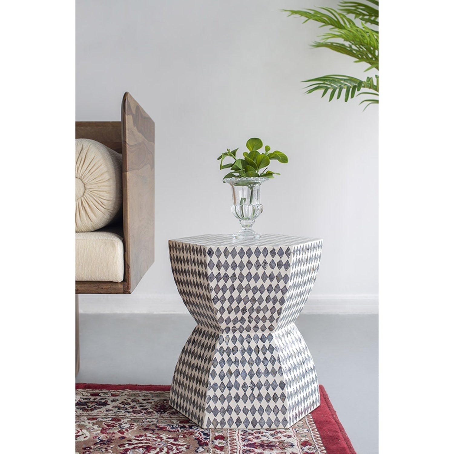 15x13x17' Hexagonal Garden Capiz Stool Accent Side Table