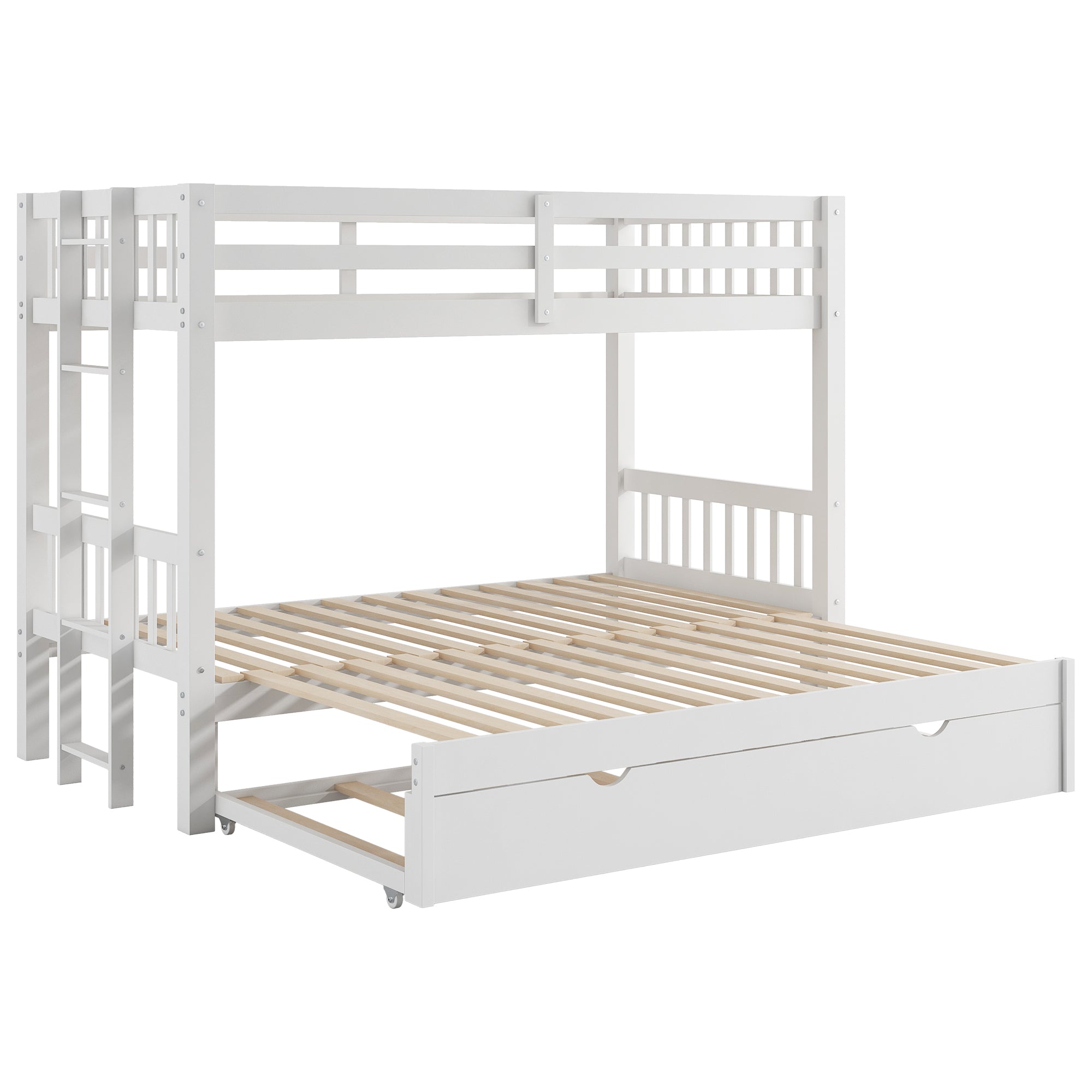 Twin Over Pull-Out Bunk Bed with Trundle, White