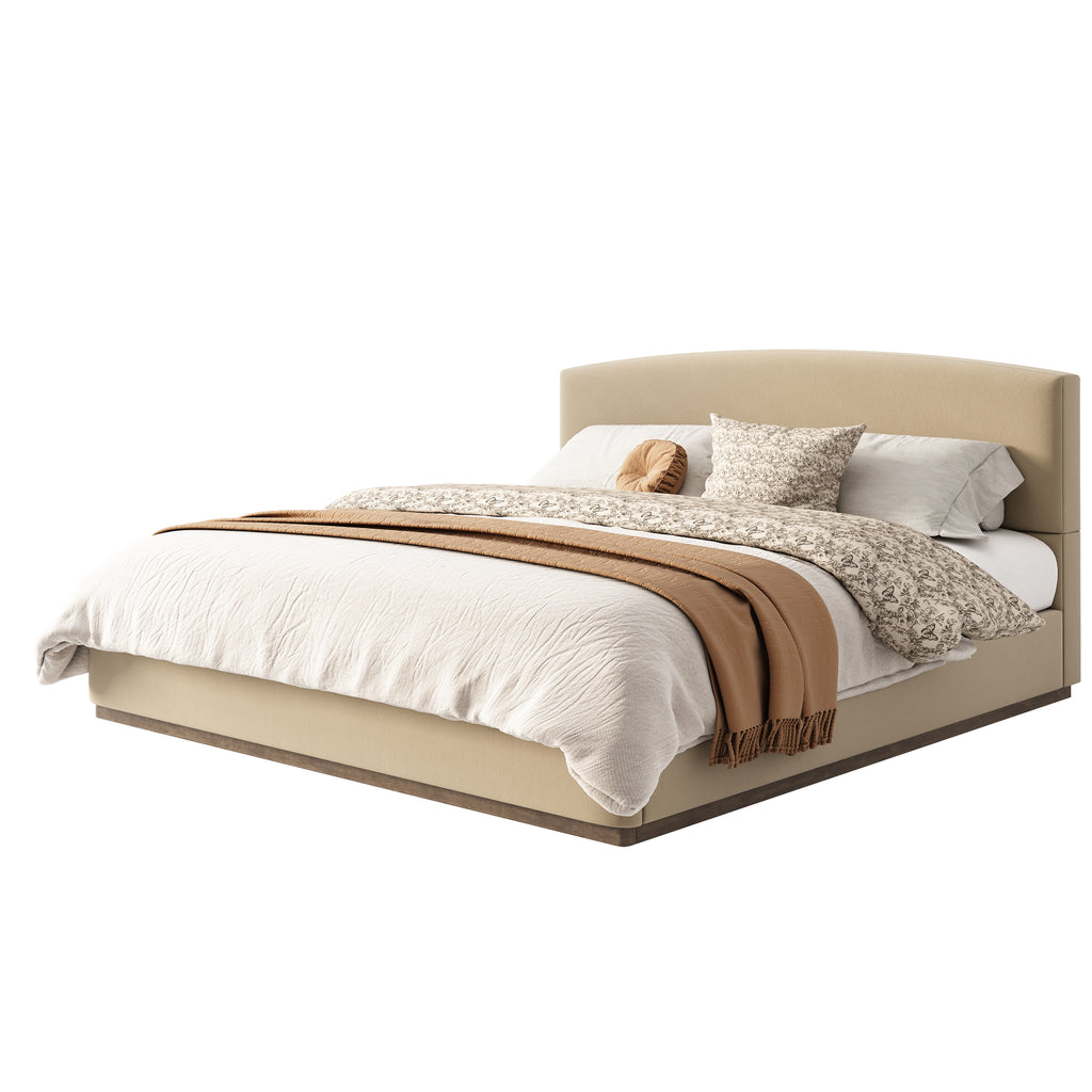 King Size Upholstered Bed Frame With Velvet Fabric Thick Headboard