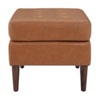 Upholstered PU Leather Ottoman, Solid Wooden Legs