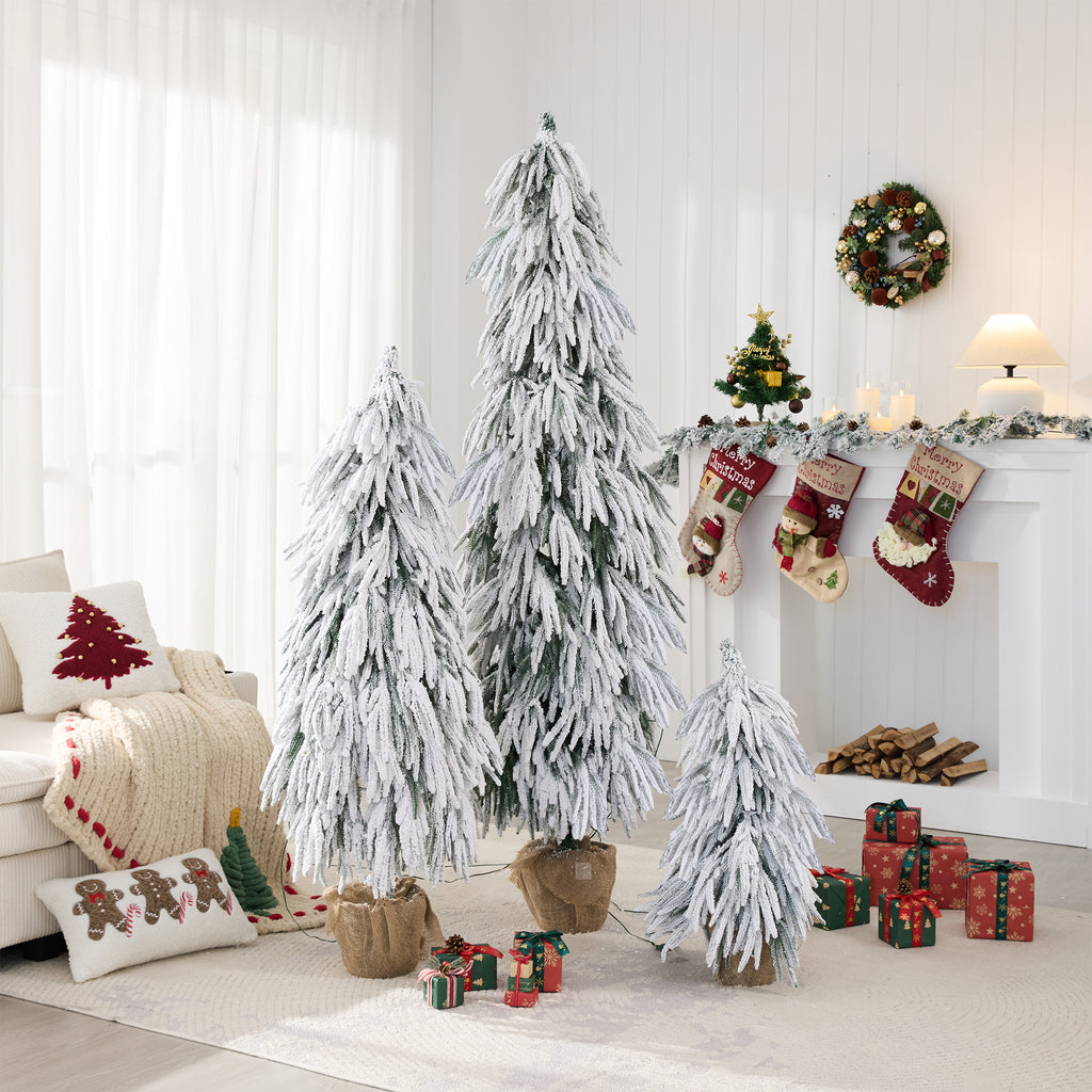 Pre-Lit Flocked Christmas Tree Set of 3