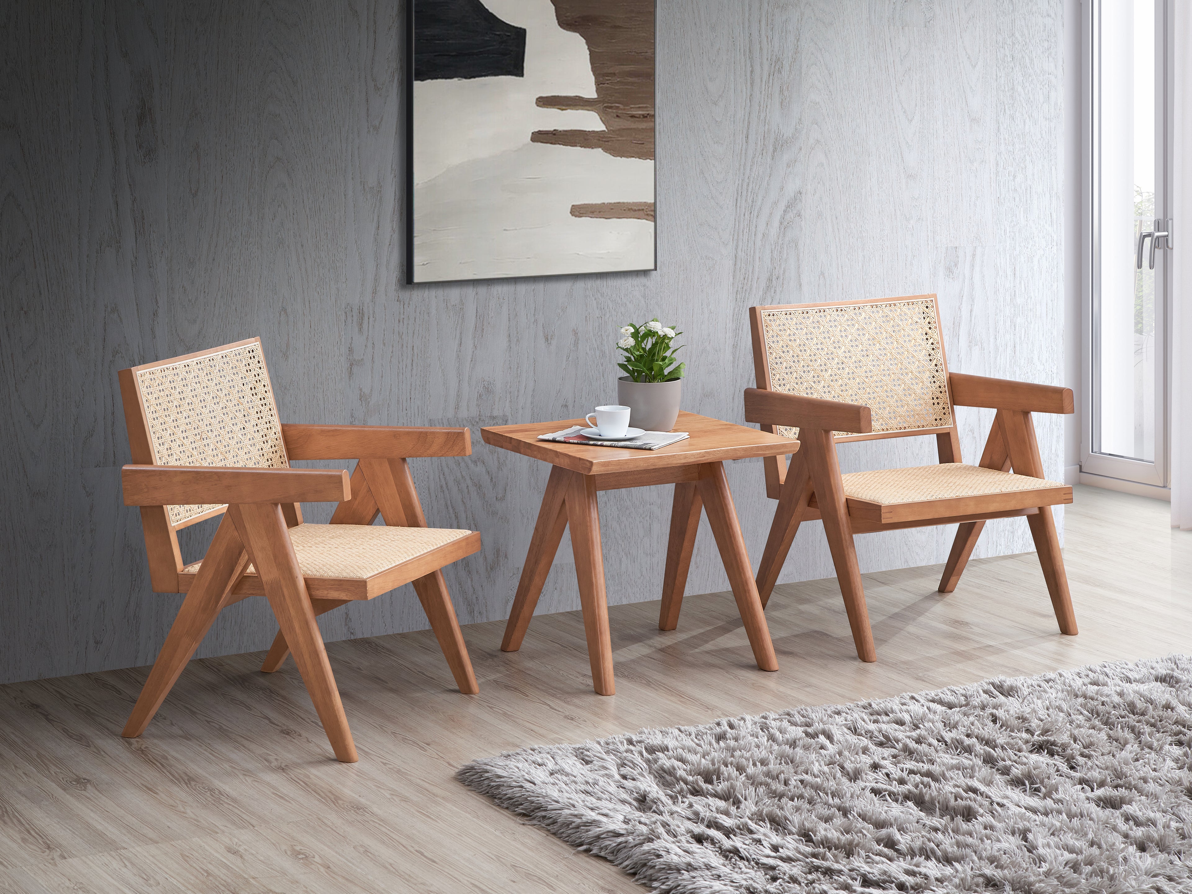 3-Piece Solid Wood Accent Chair Set and Matching End Table