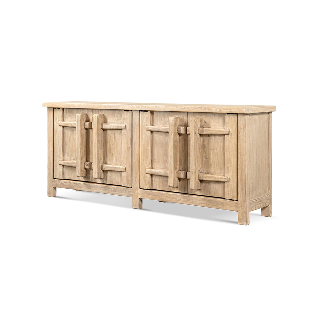 Rowan 91" Reclaimed Pine 4-Door Crossbar Sideboard Cabinet