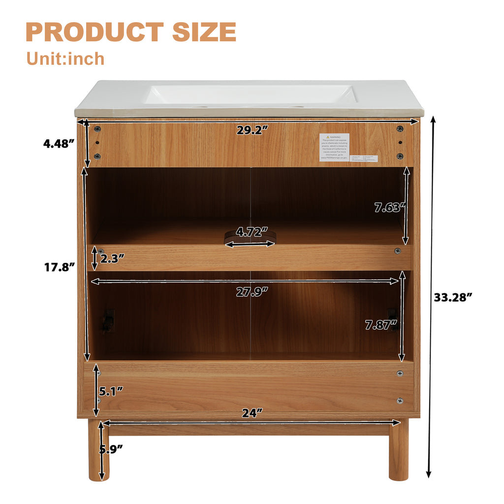 29.9-Inch Traditional Bathroom Vanity with Ceramic Sink
