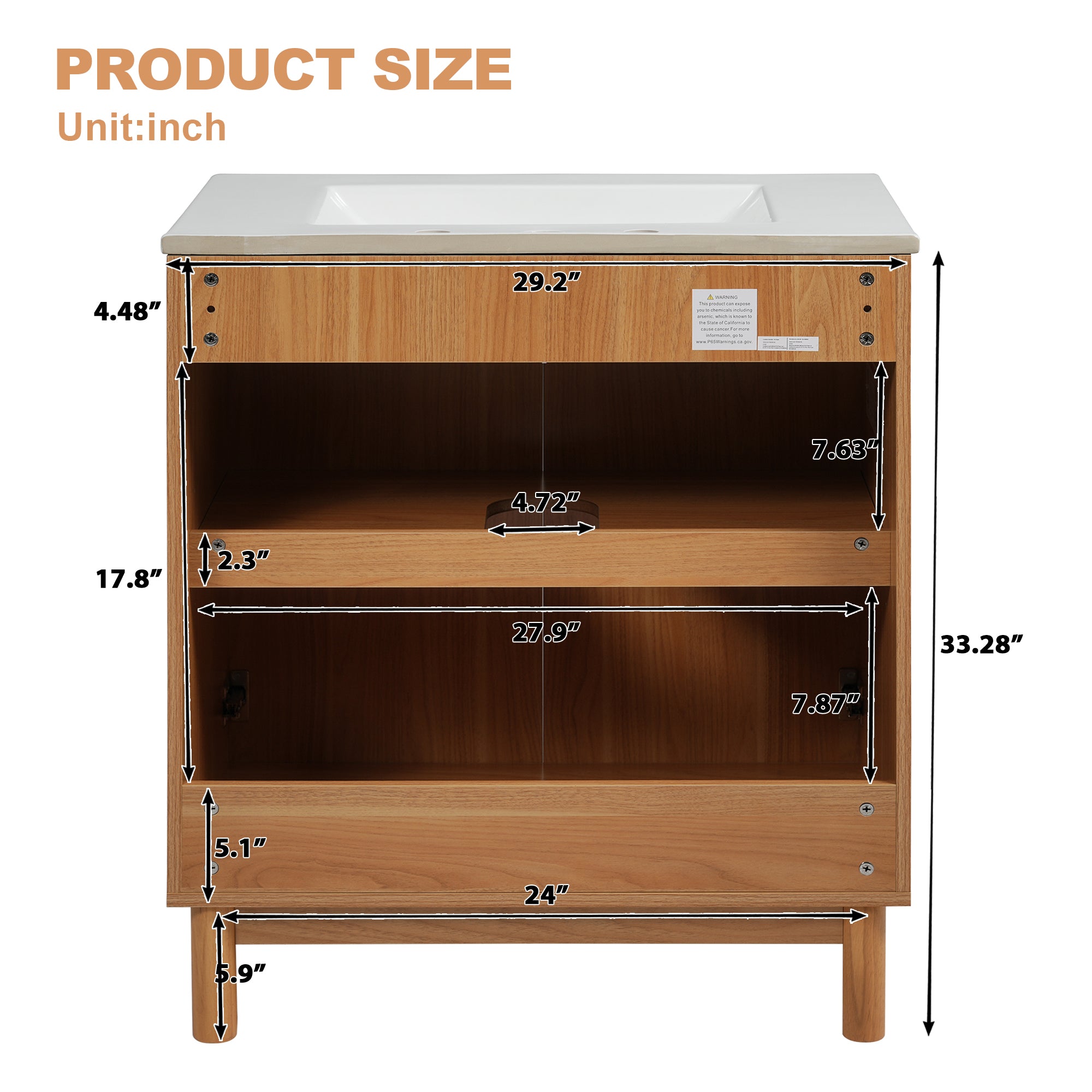 29.9-Inch Traditional Bathroom Vanity with Ceramic Sink