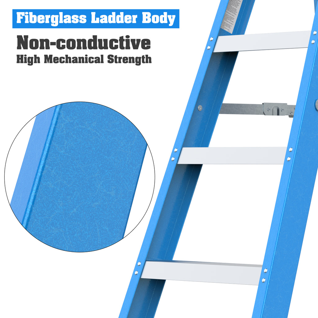 Fiberglass Single-Side Ladder, 6-Step, Non-Conductive, Blue