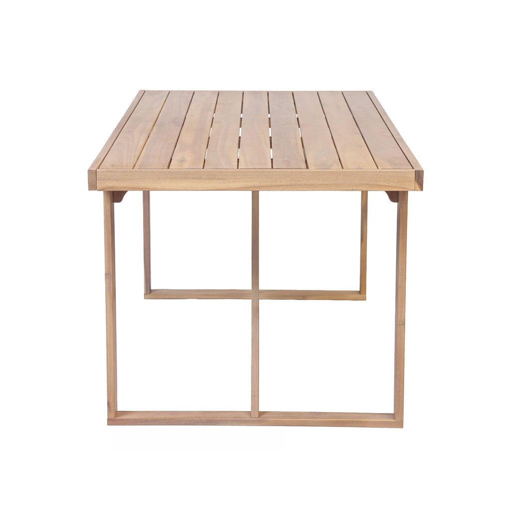 7-Piece Acacia Wood Patio Dining Set, 67-Inch Table with 6 Chairs, Light White and Natural
