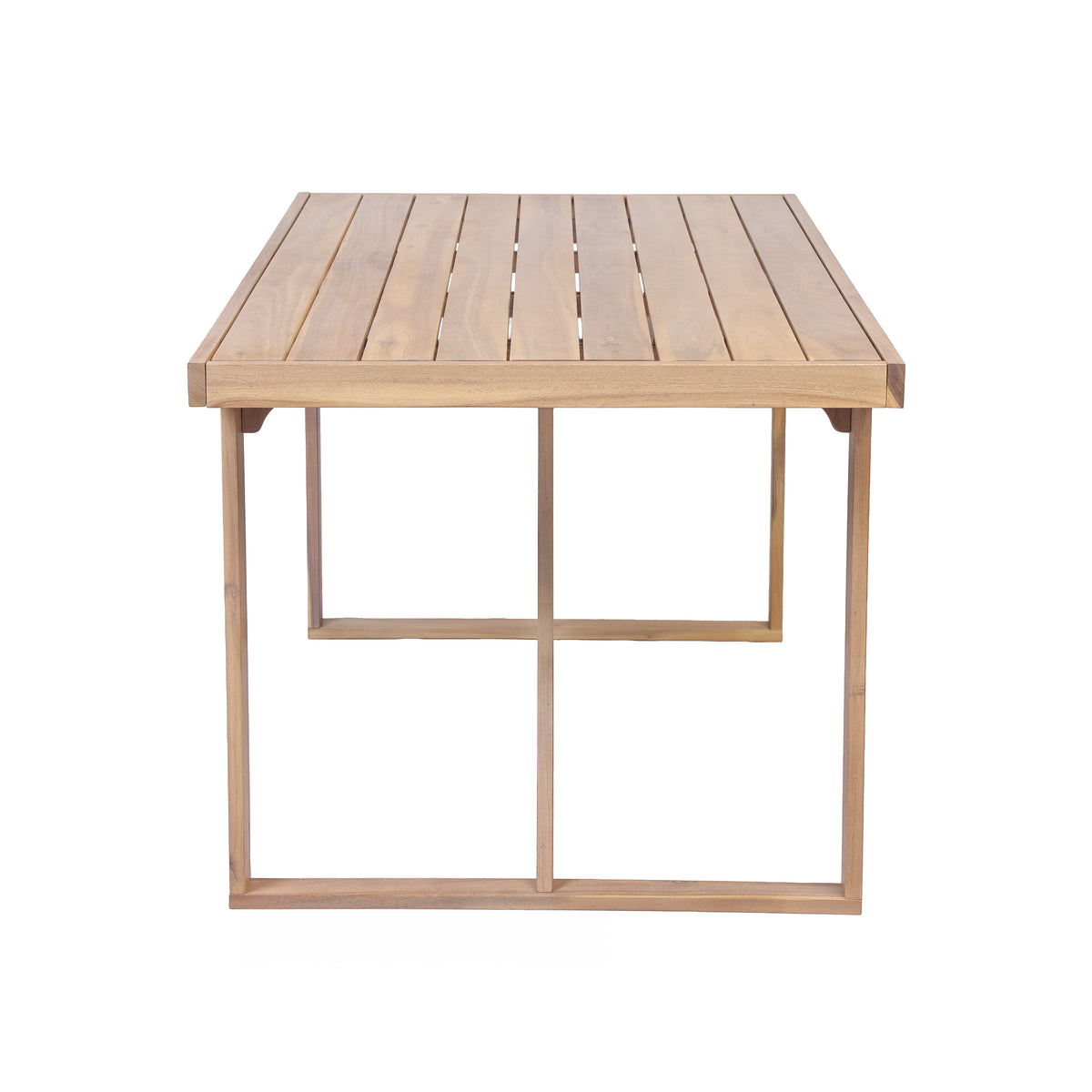 7-Piece Acacia Wood Patio Dining Set, 67-Inch Table with 6 Chairs, Light White and Natural