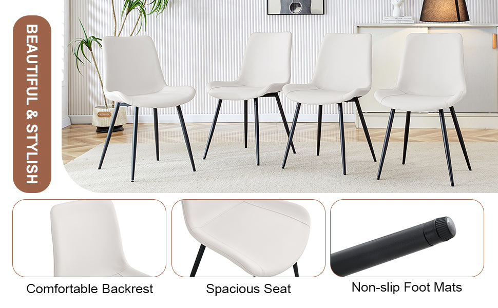 White Artificial Leather Backrest Cushion Dining Chair