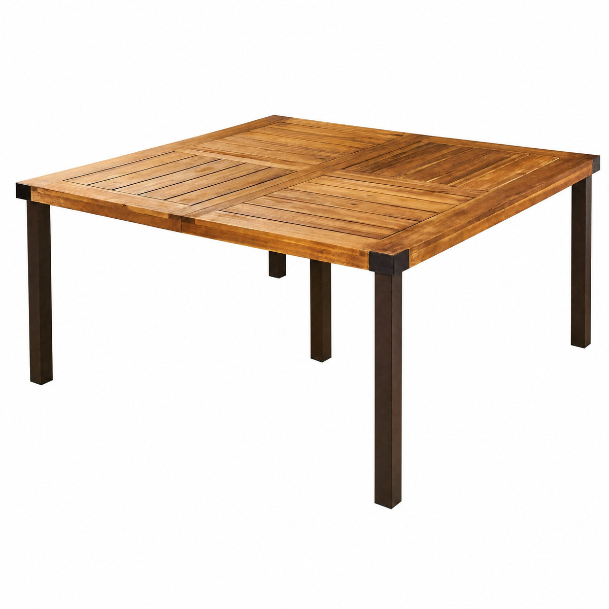 9-Piece Outdoor Patio Dining Set, 64" Square Acacia Wood Table with 8 Armchairs, Teak