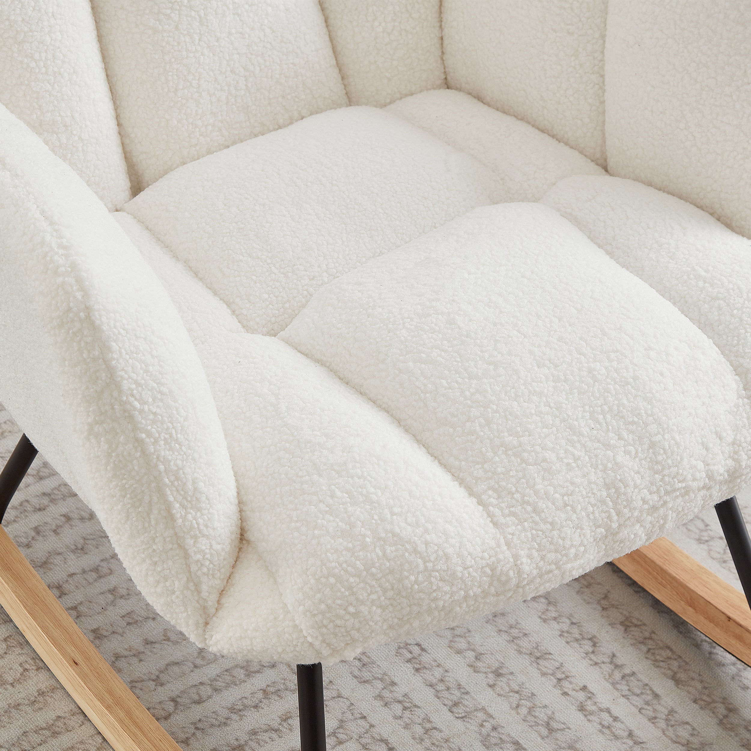Tufted Upholstered Teddy Fabric Glider Chair for Living Room