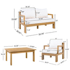Outdoor 4-Seater Acacia Wood Patio Chat Set, Beige+Natural