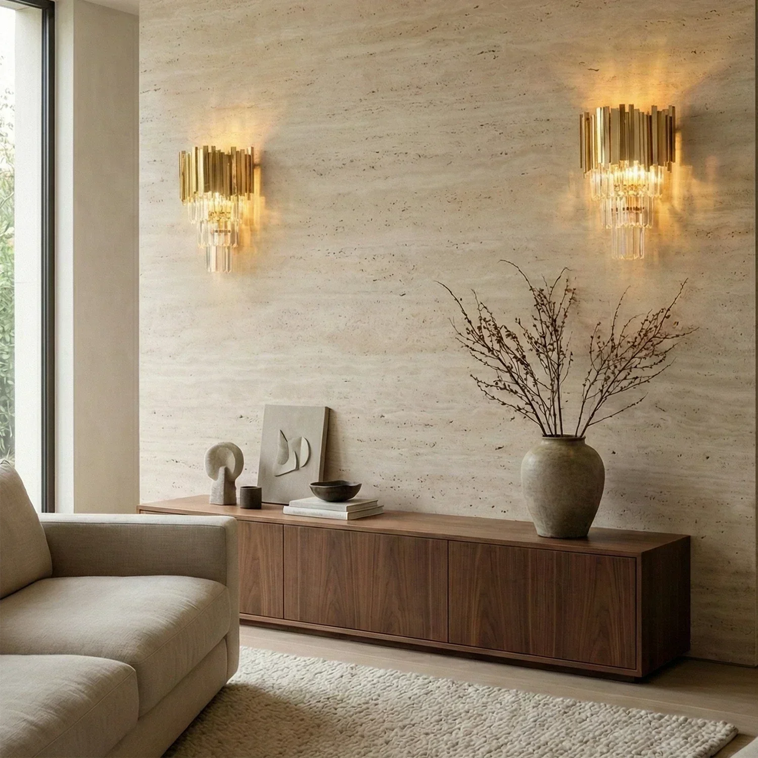 Art Deco Crystal Wall Sconce Gold Chrome – Empire Style E12 Dimmable Wall Light