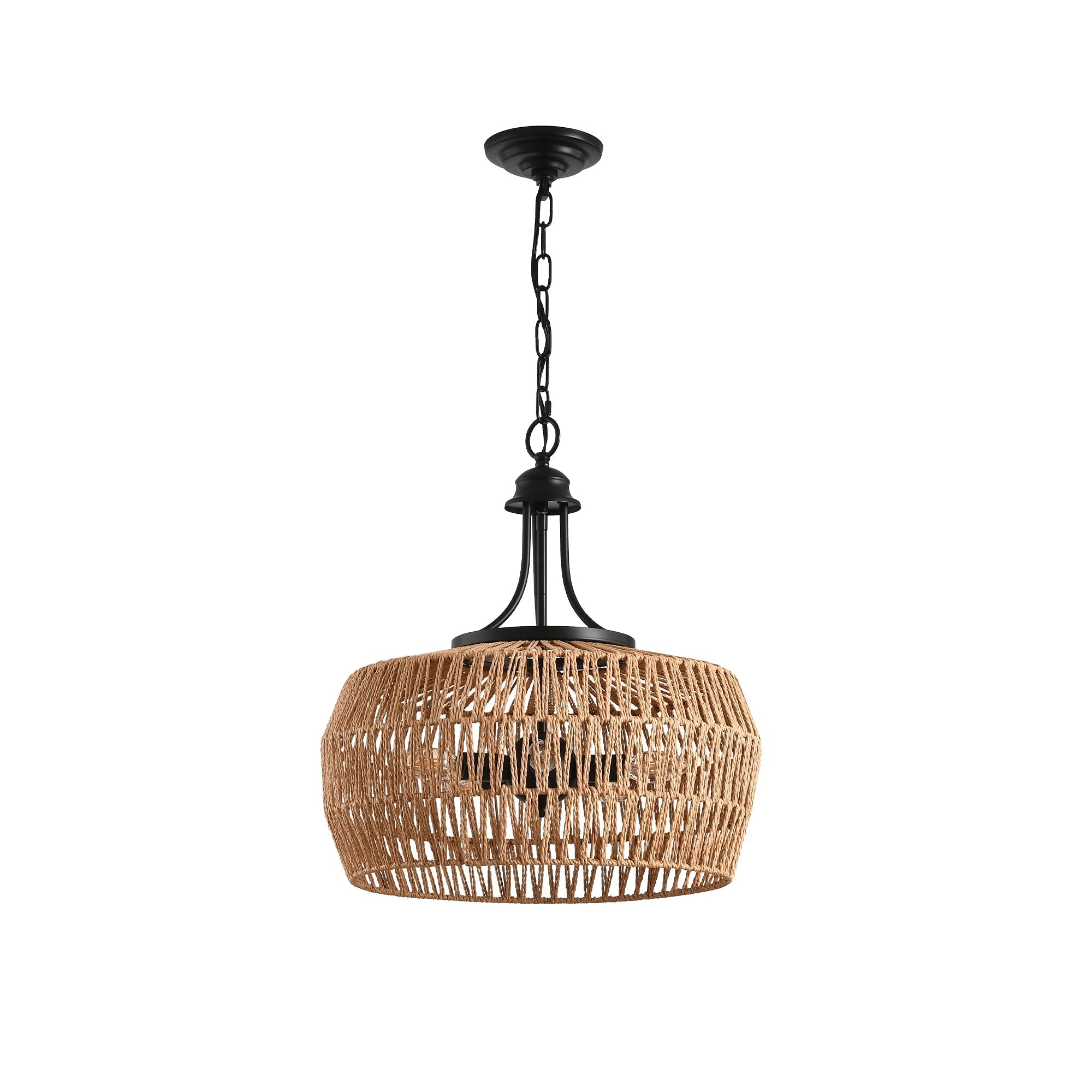 19' Boho Hemp Rope Pendant Light, Hand-Woven Jute Hanging Lamp