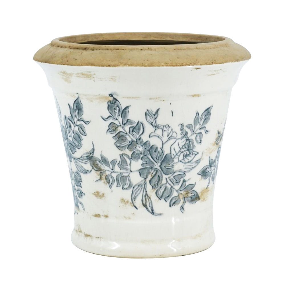 7.1" Ceramic Planter with Floral Pattern, Set of 2