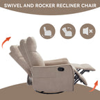 Heat Massage Manual Recliner Chair with Rocker and Swivel in Khaki