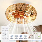 20" Rope Caged Flush Mount Ceiling Fan with Light Kit