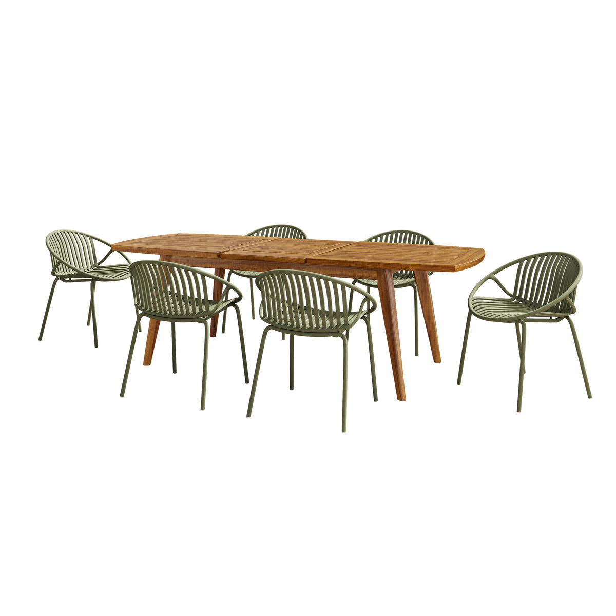 7 Pieces Outdoor Modern Expandable Dining Set with Stackable Chair