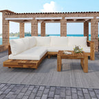 Outdoor 4pc Acacia Wood Sectional Patio Sofa Set