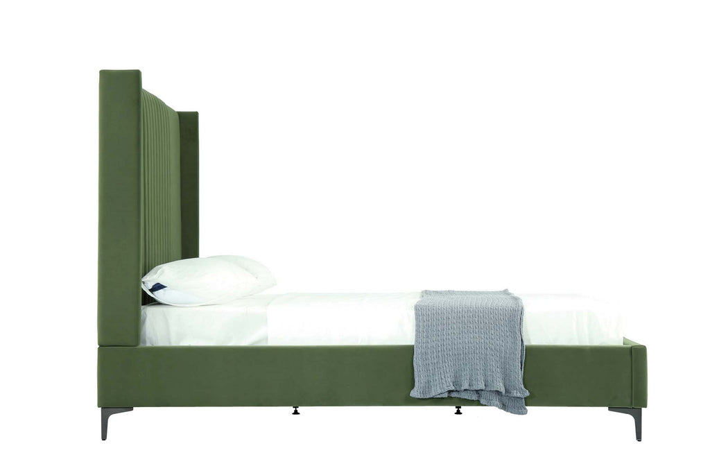 Promenade Upholstered Velvet Queen Bed in Moss