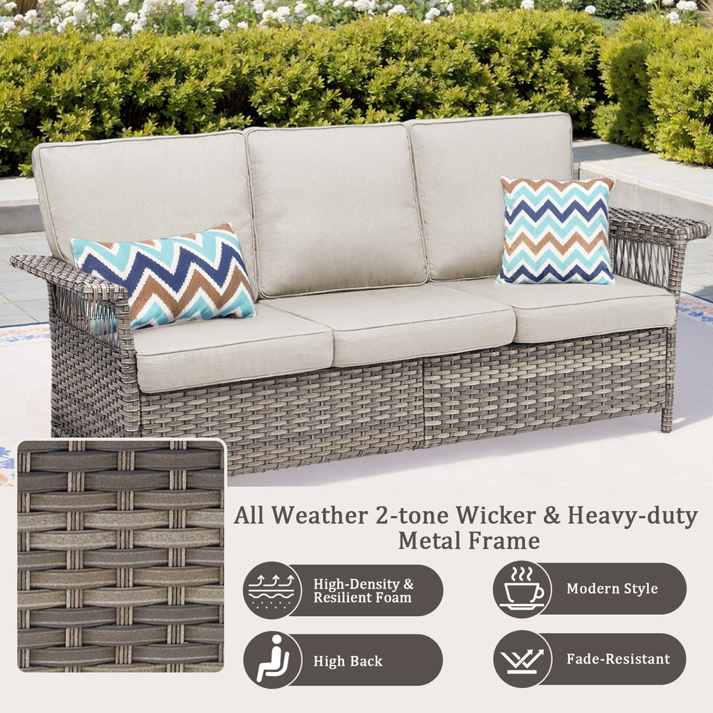 76.7" Wide Outdoor Wicker Patio Sofa