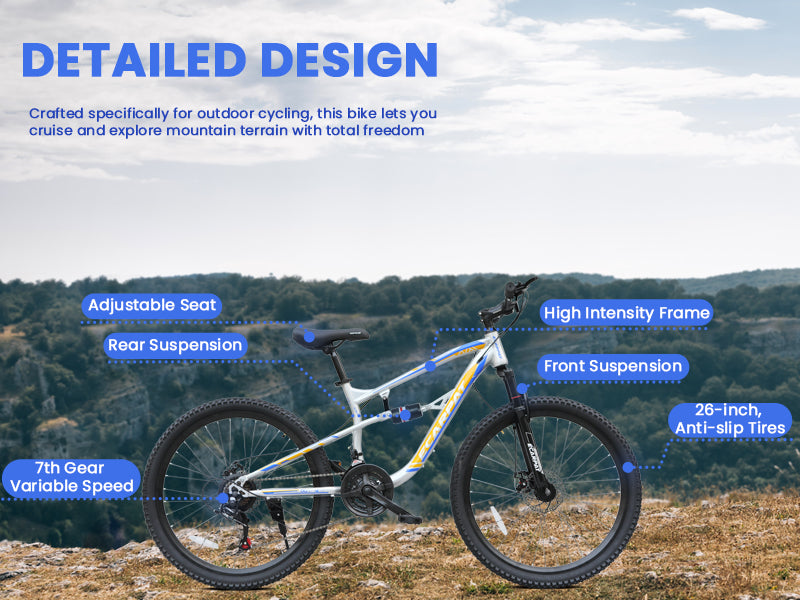 26 Inch Mountain Bike with 21-Speeds & Full Suspension