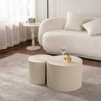 Round Coffee Table Handcrafted Relief Wooden Olive-Shaped Tea Table
