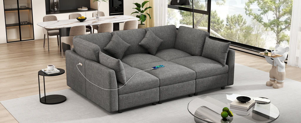 86.6" Modular Sectional Sofa with Movable Ottoman