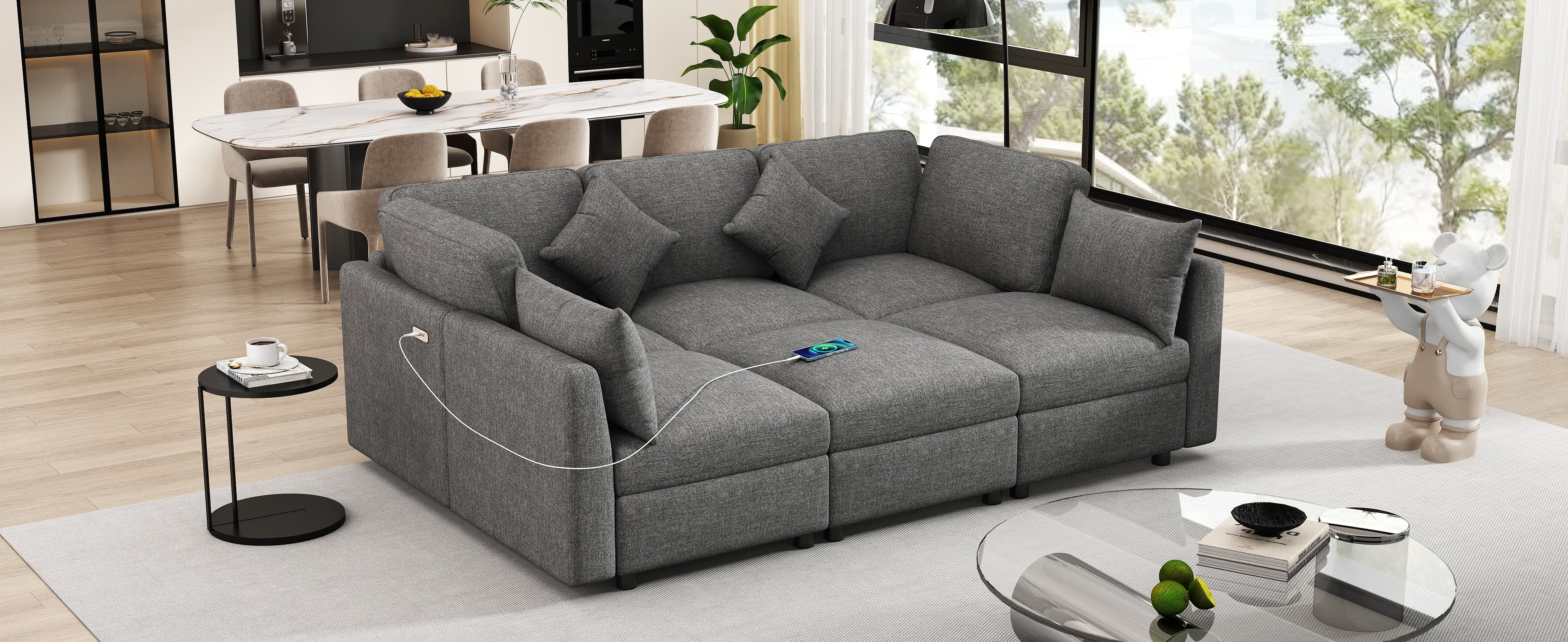 86.6" Modular Sectional Sofa with Movable Ottoman