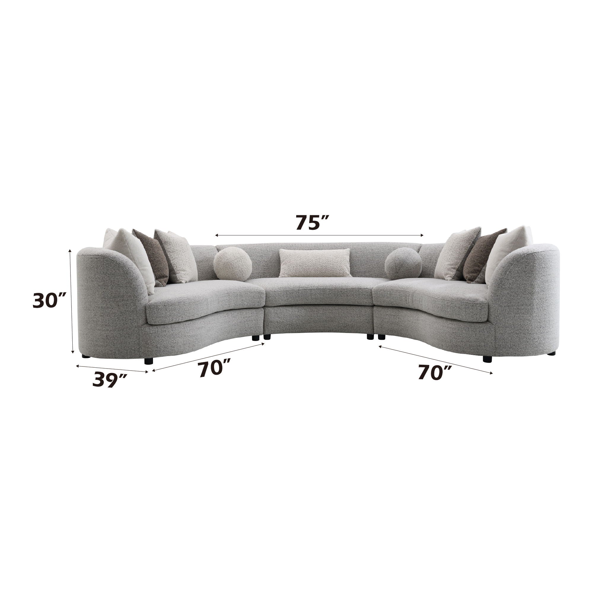 Ivria Boucle Sectional Sofa With 9 Pillows - Gray
