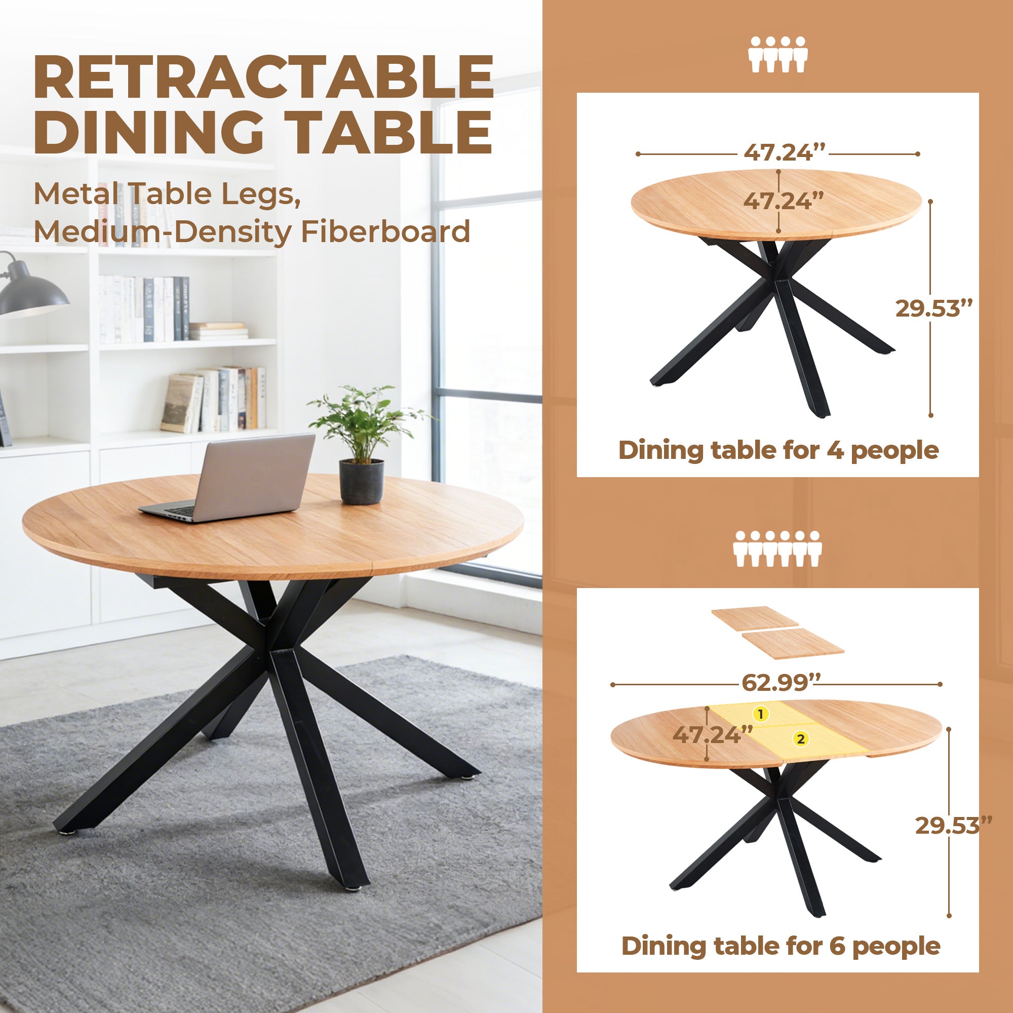 Extendable Table with Metal Legs