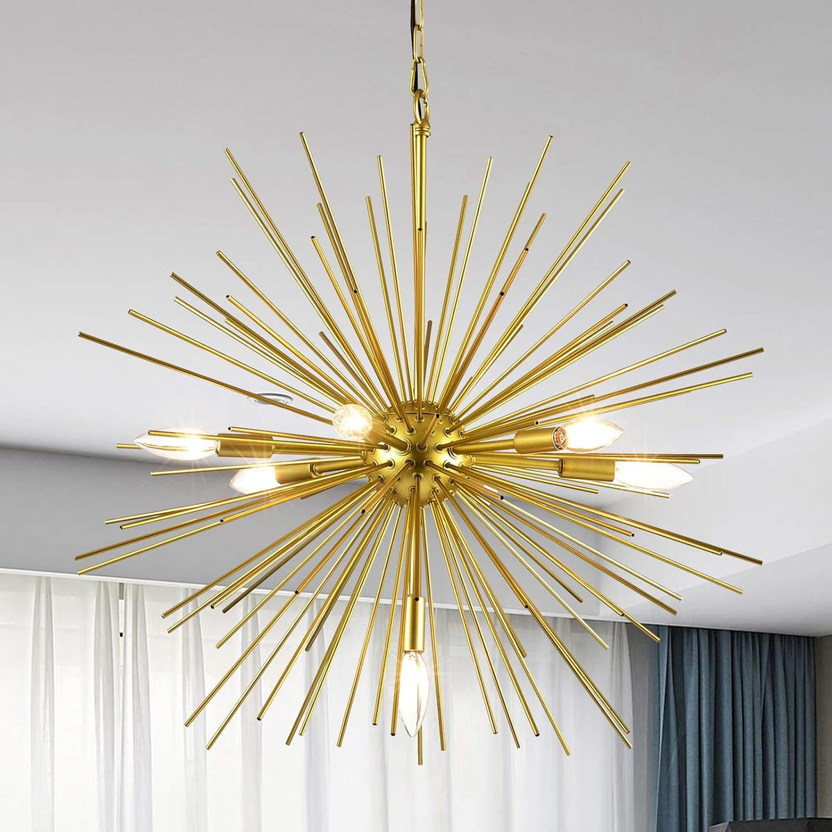 Gold Sputnik Chandelier, 7-Light Satellite Pendant, 25.6 Inch