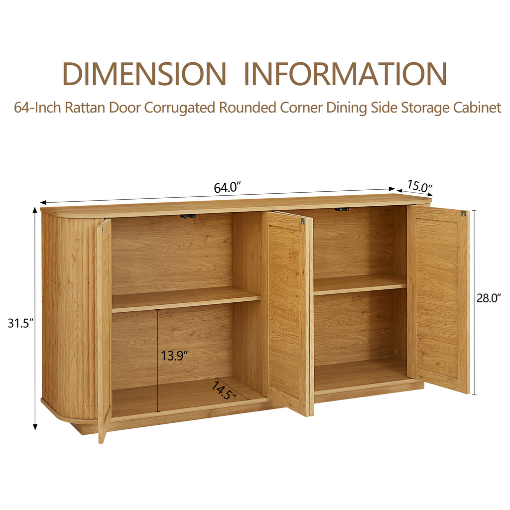 64-Inch Wave Shaped TV Stand with Rattan Doors