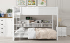 Queen Over Queen Bunk Bed with Storage Cabinets and USB Ports