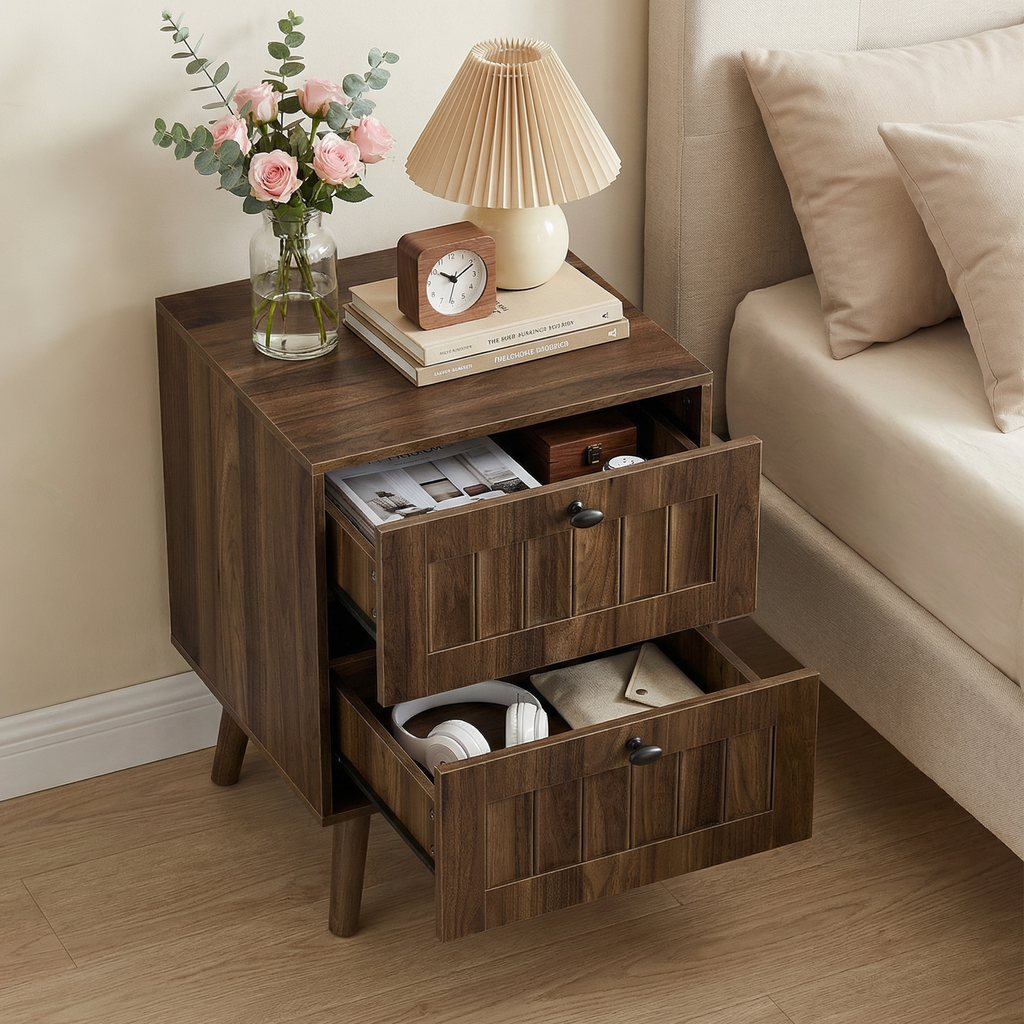 Medieval-Style Modern Double-Drawer Bedside Table