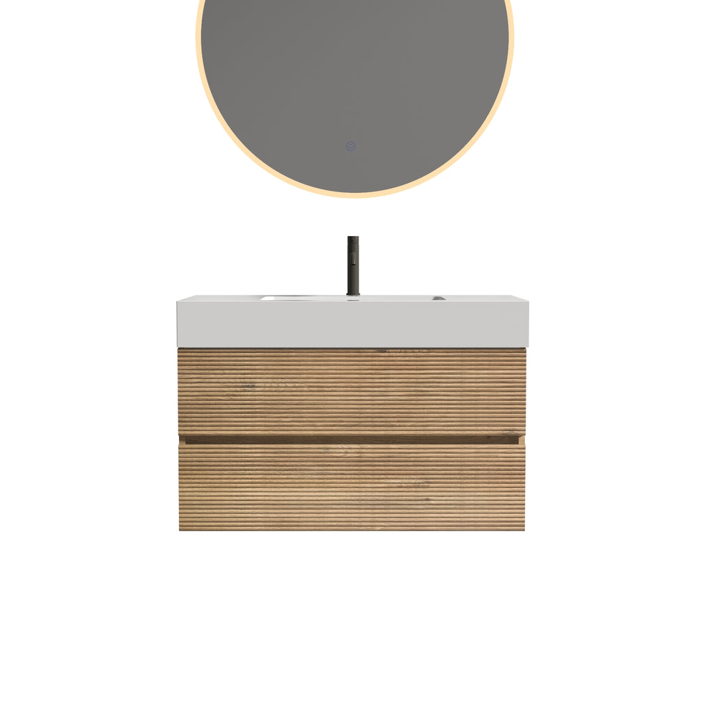 Grace 36-Inch Wall-Mounted Bathroom Vanity, Oak and Glossy White