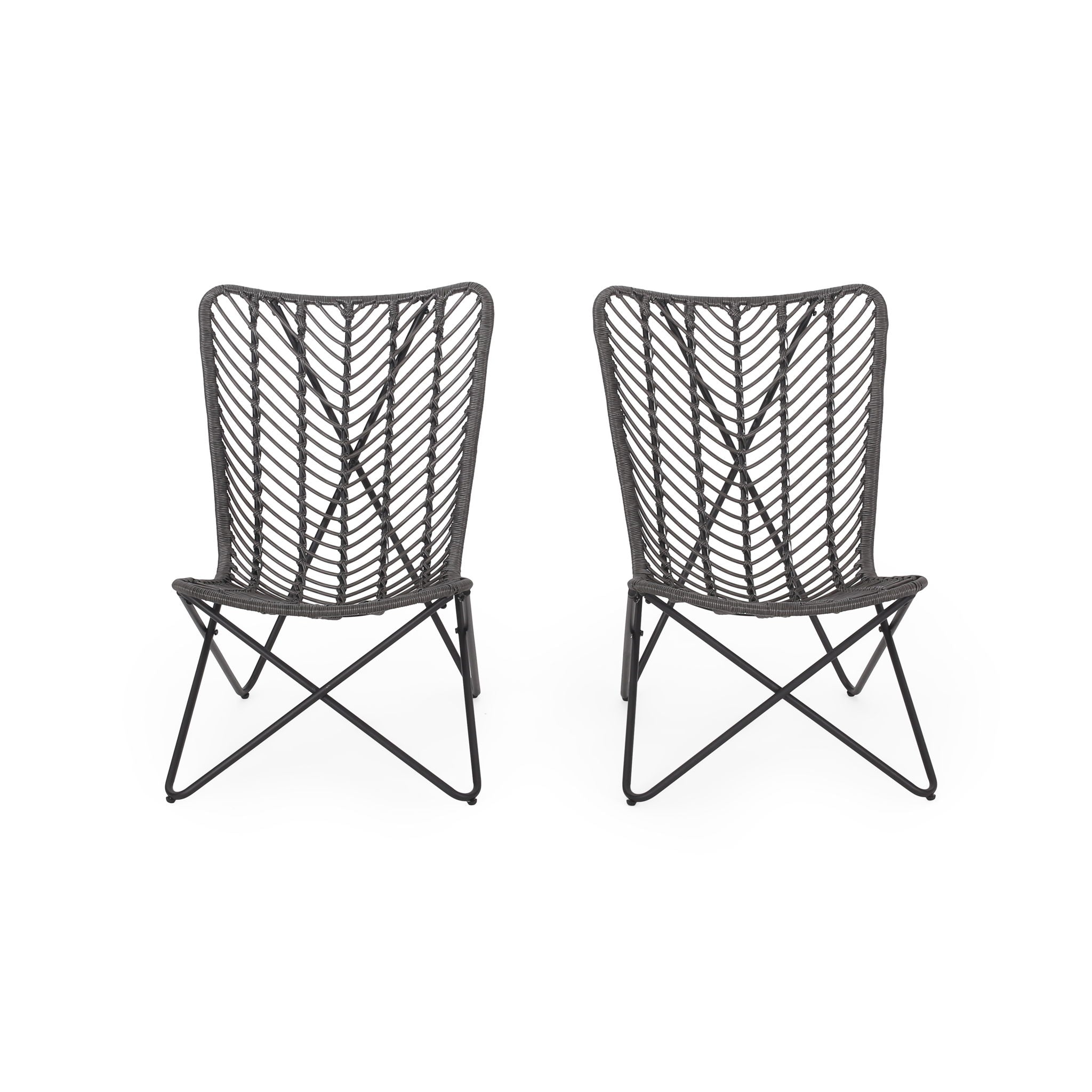 Outdoor Wicker Chair With Geometric Cross Base, Set of 2 - Gray